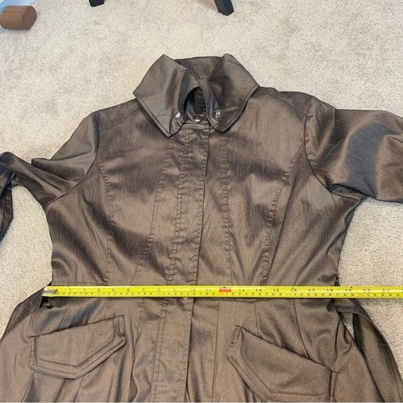 Samuel Dong brown bronze Belted Full Zip Water Resistant Bubble Trench Coat Sz L - Picture 14 of 16